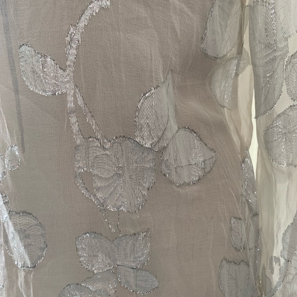 Joie White and Silver Metallic Semi-sheer Silk Blouse - Picture 8 of 9
